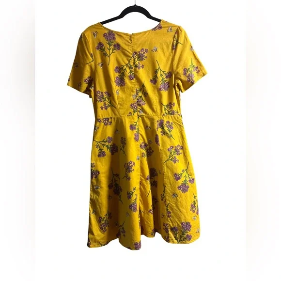 Princess Highway Sold On ModCloth Yellow Floral Bee Cotton Mini Dress Size 10 - Picture 7 of 10